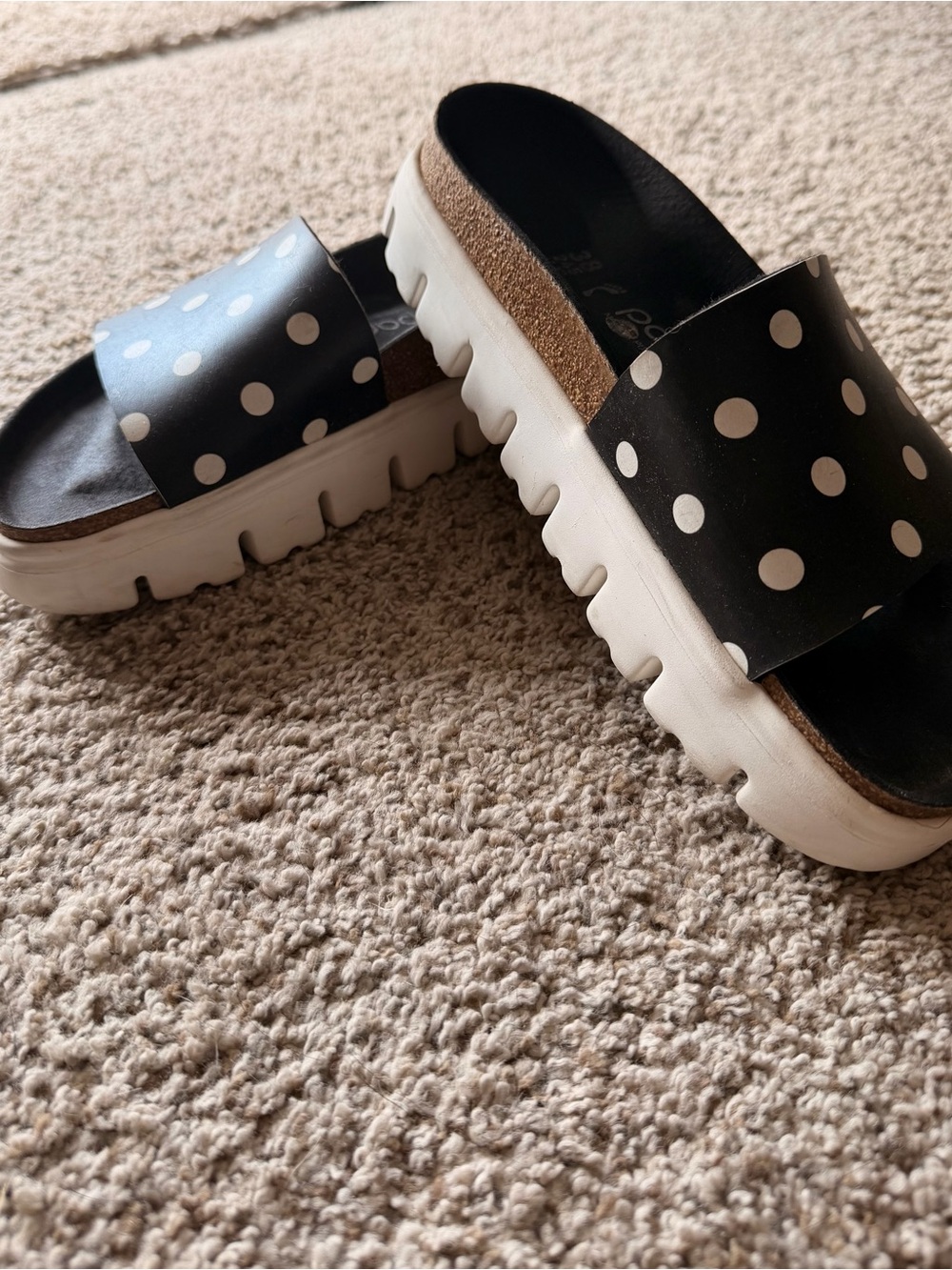 Papillio Black and White Polka Dot Platform Slide Sandals